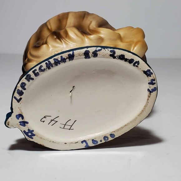 Lady Head Vase Blue Bow Pearls 5.5" - Picture 9 of 10